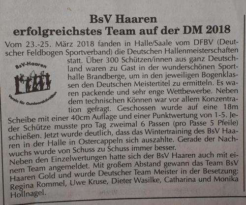 BsV-Haaren Erfolgreichtes Team Deutsche Meisterschaft Halle 2018